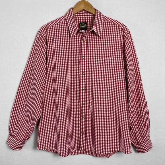 HAMMERSCHMID Red and White Checked Gingham Cotton Mens Shirt Button Up Size L - Picture 1 of 8